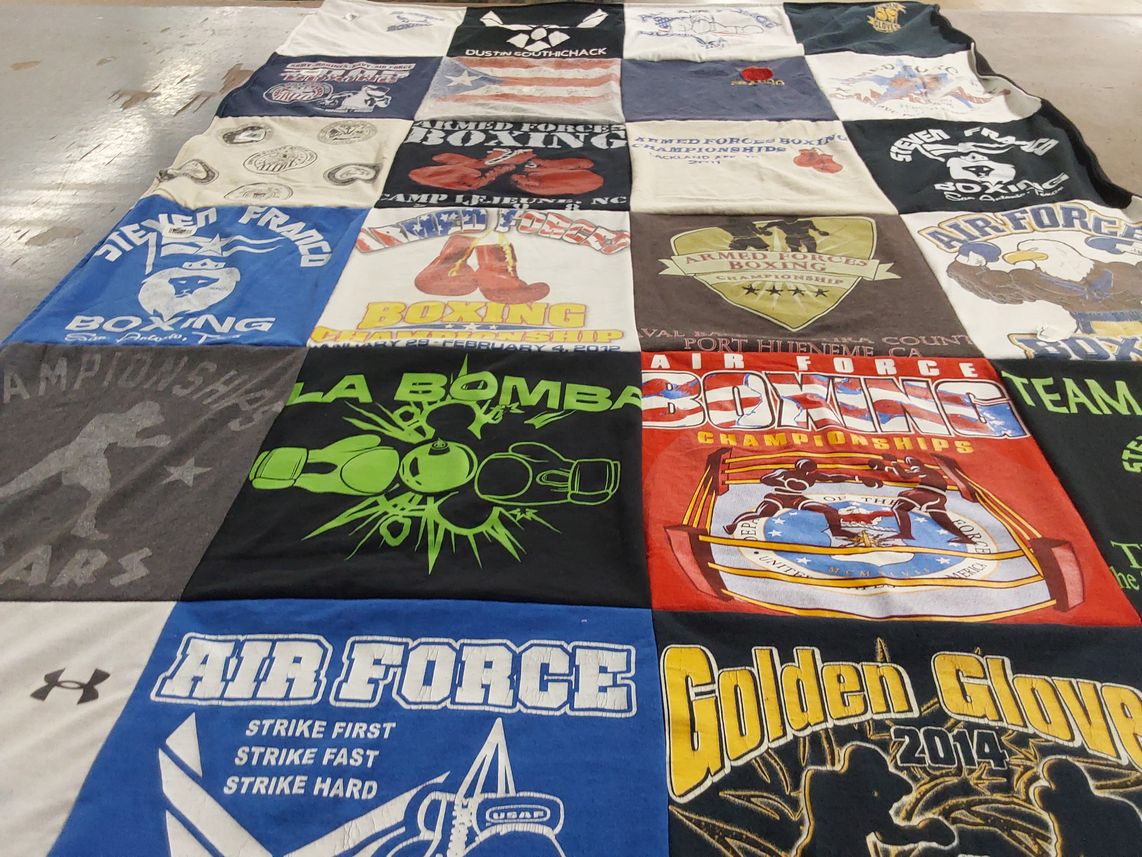 T-shirt quilt with boxing themes by Steven from TX