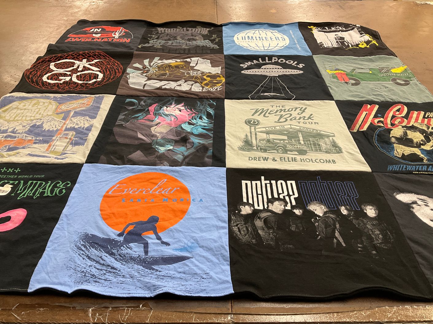 T-shirt quilt with music, bands themes by Raegan from TX