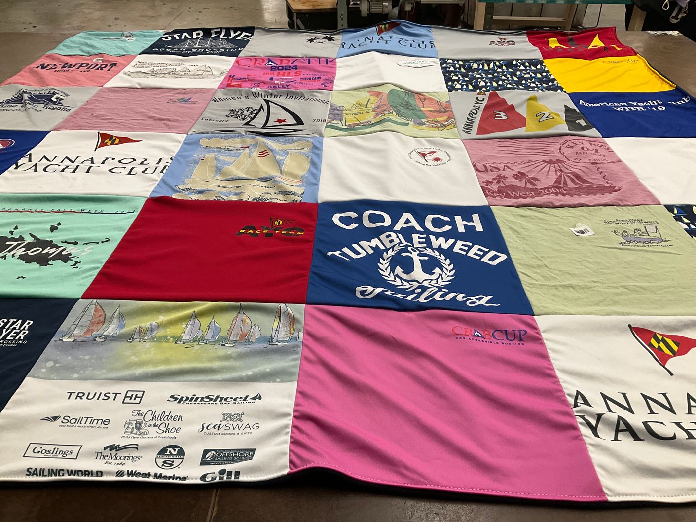 T-shirt quilt with sailing, yachting themes by margaret from MD