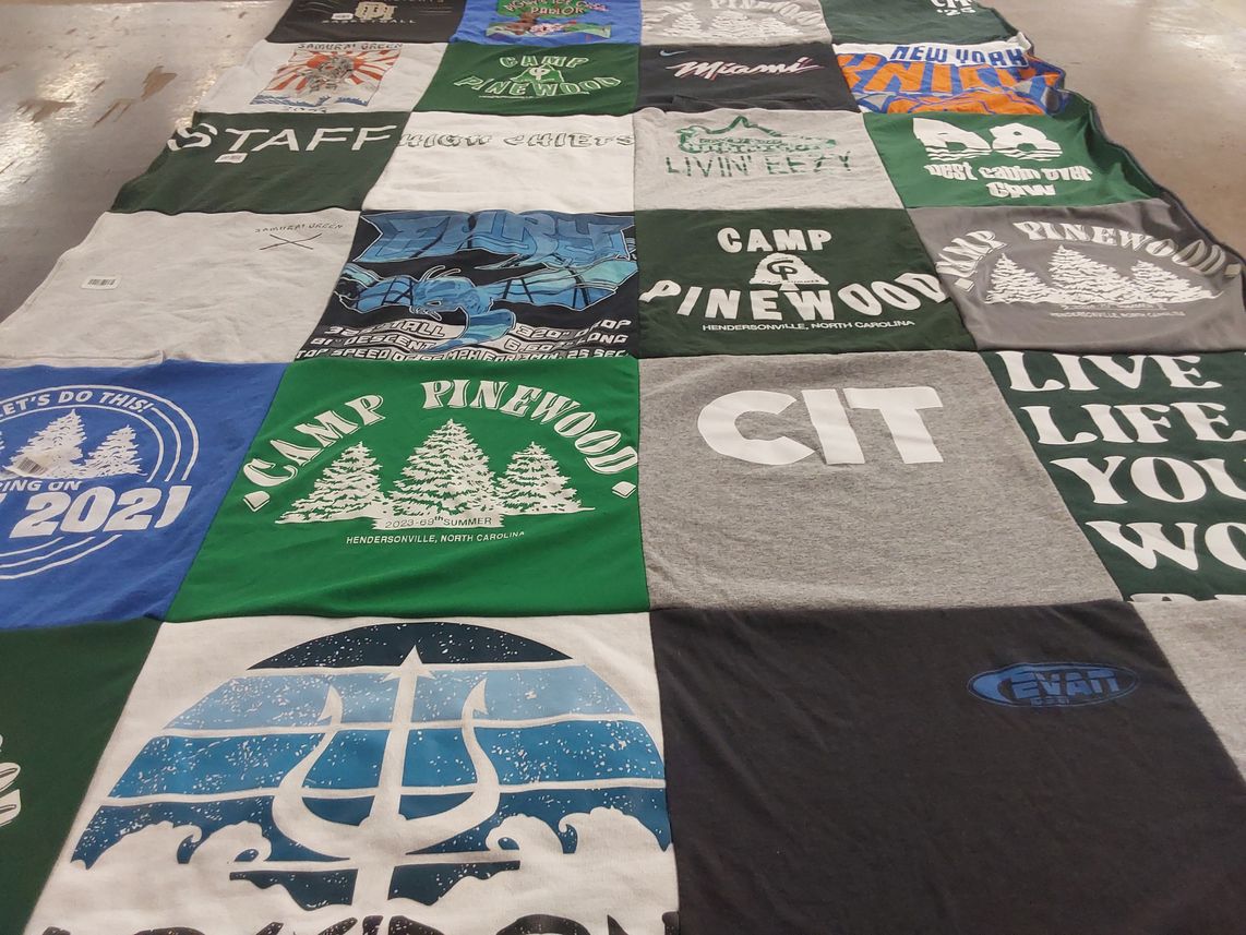 T-shirt quilt with camping, outdoors themes by Jessica from FL