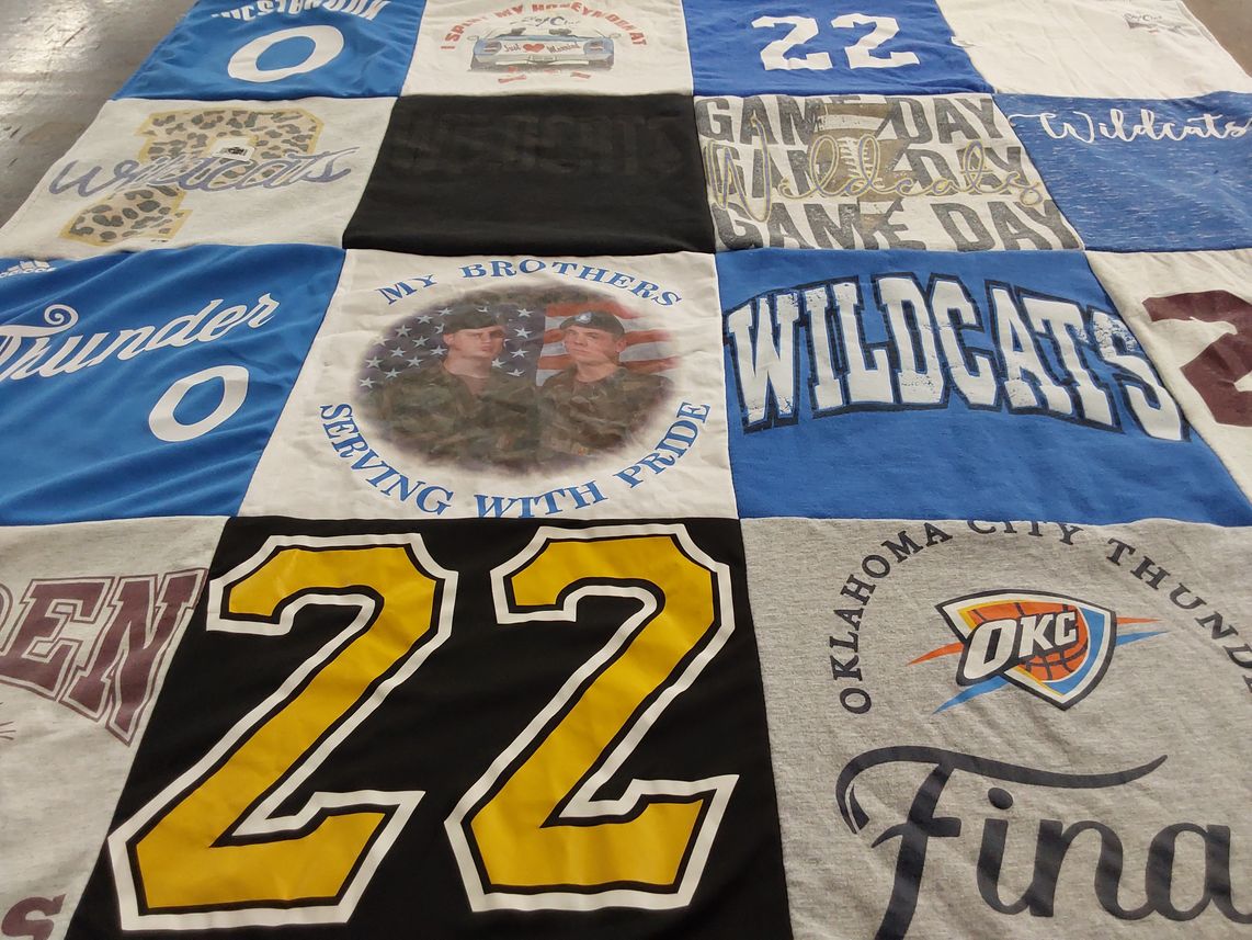 T-shirt quilt featuring wildcats, oklahoma city thunder by Amy from OK