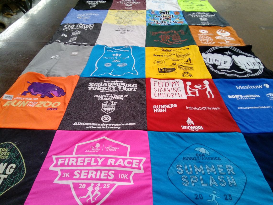 T-shirt quilt with running, charity themes by Jennifer from IL