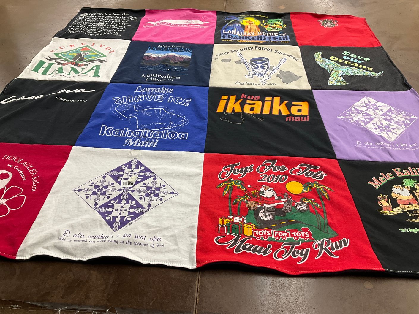 T-shirt quilt with hawaiian culture, community events themes by Melody from NC