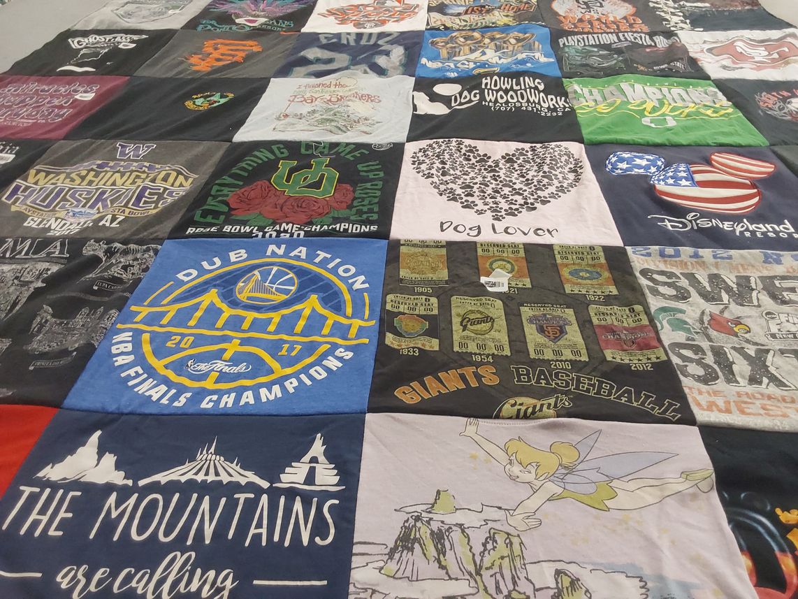 T-shirt quilt featuring golden state warriors, san francisco giants by Sue from AZ