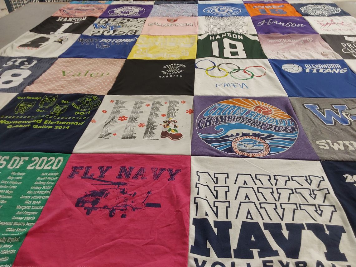 T-shirt quilt featuring navy volleyball by Jillian from VA