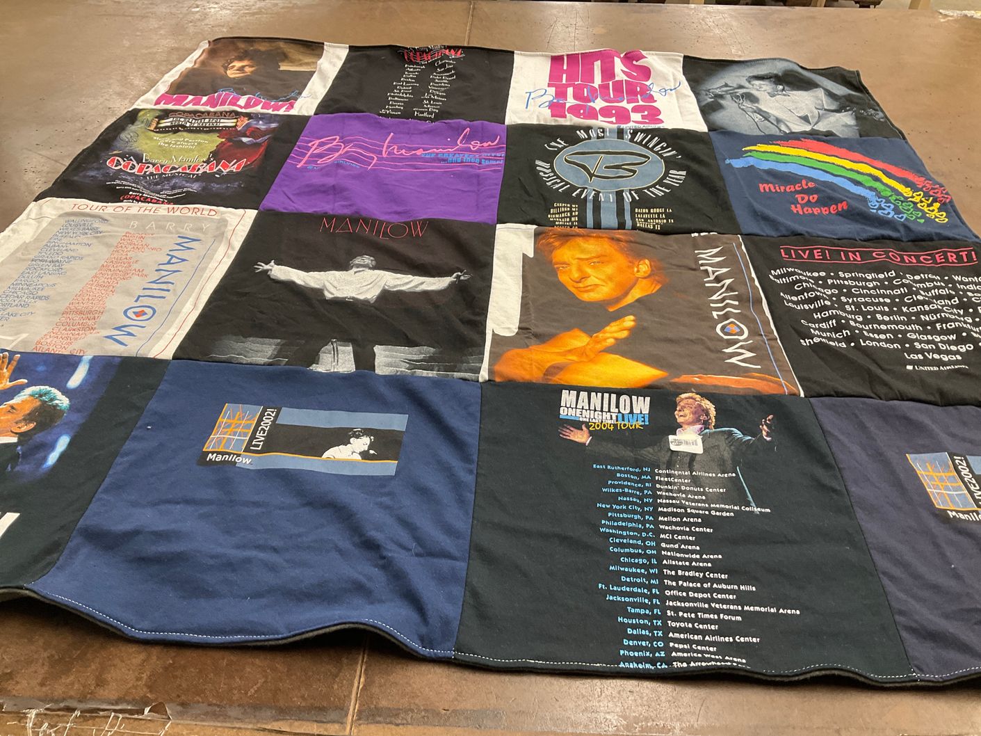 T-shirt quilt with music, concerts themes by Margie from FL