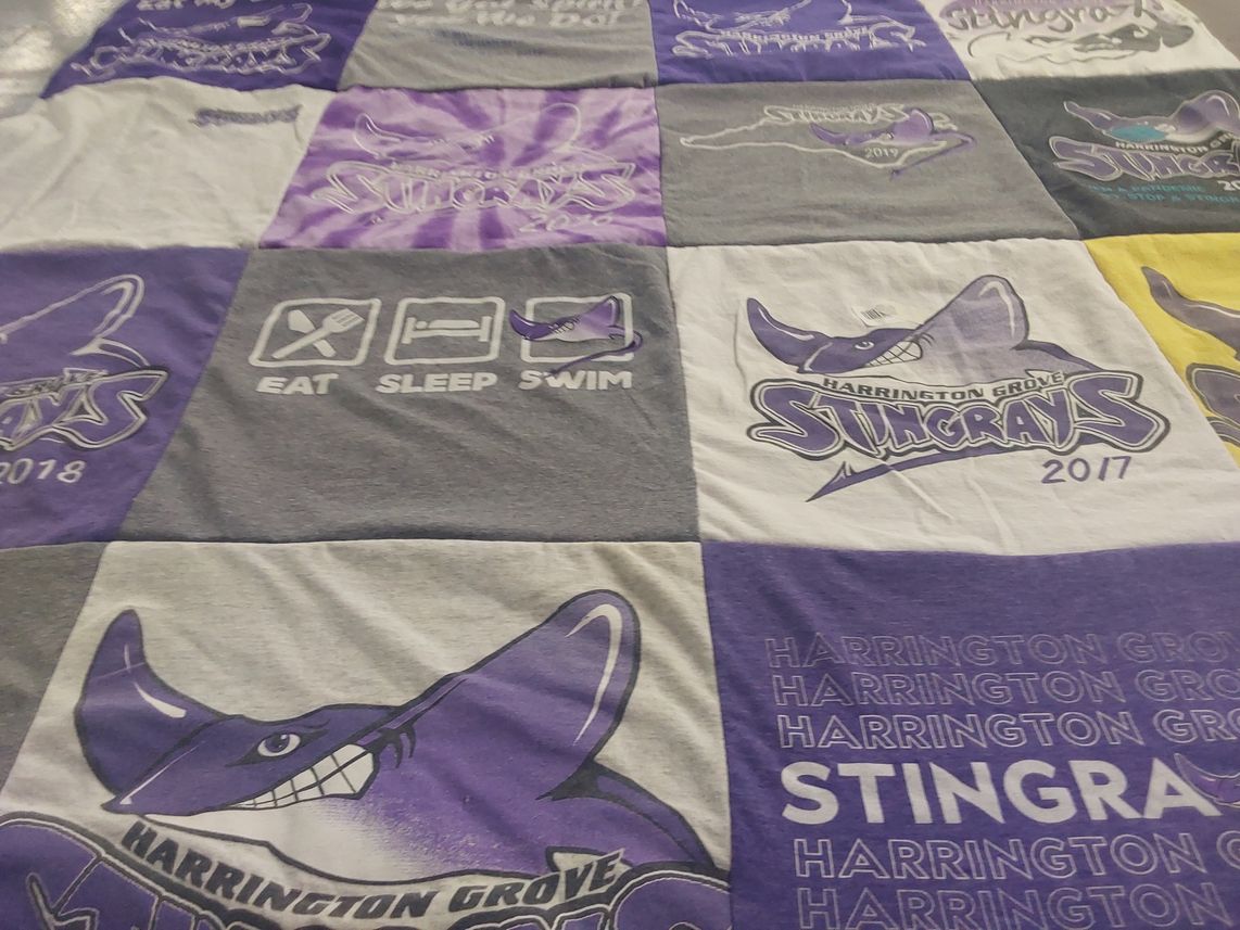 T-shirt quilt featuring harrington grove stingrays by Lesley from NC