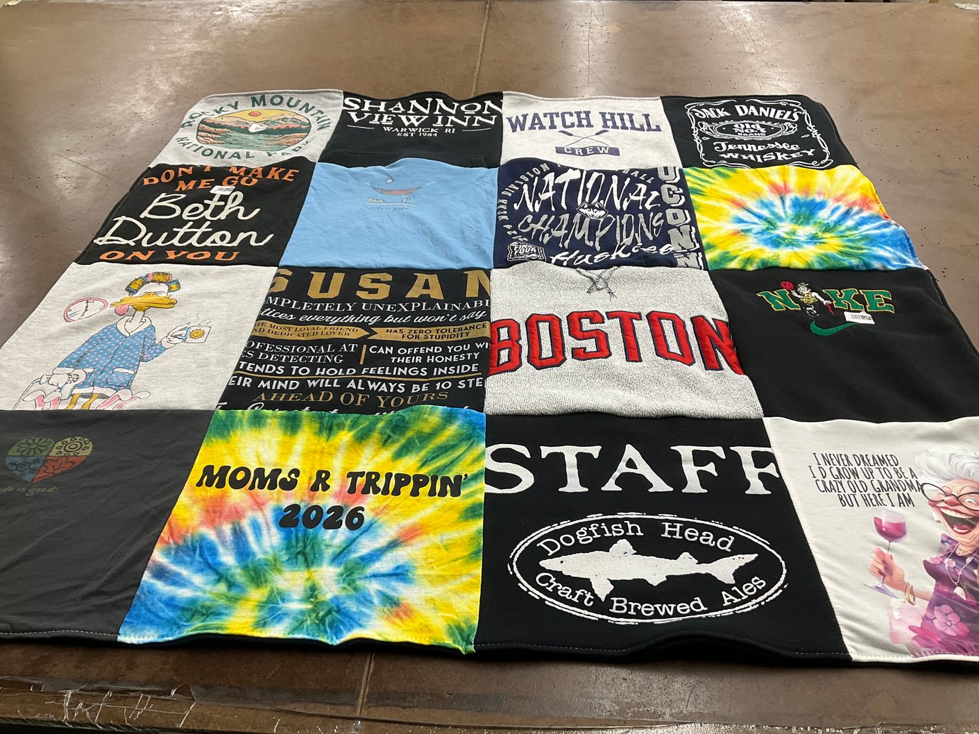 T-shirt quilt with craft beer, humor themes by Michele from RI