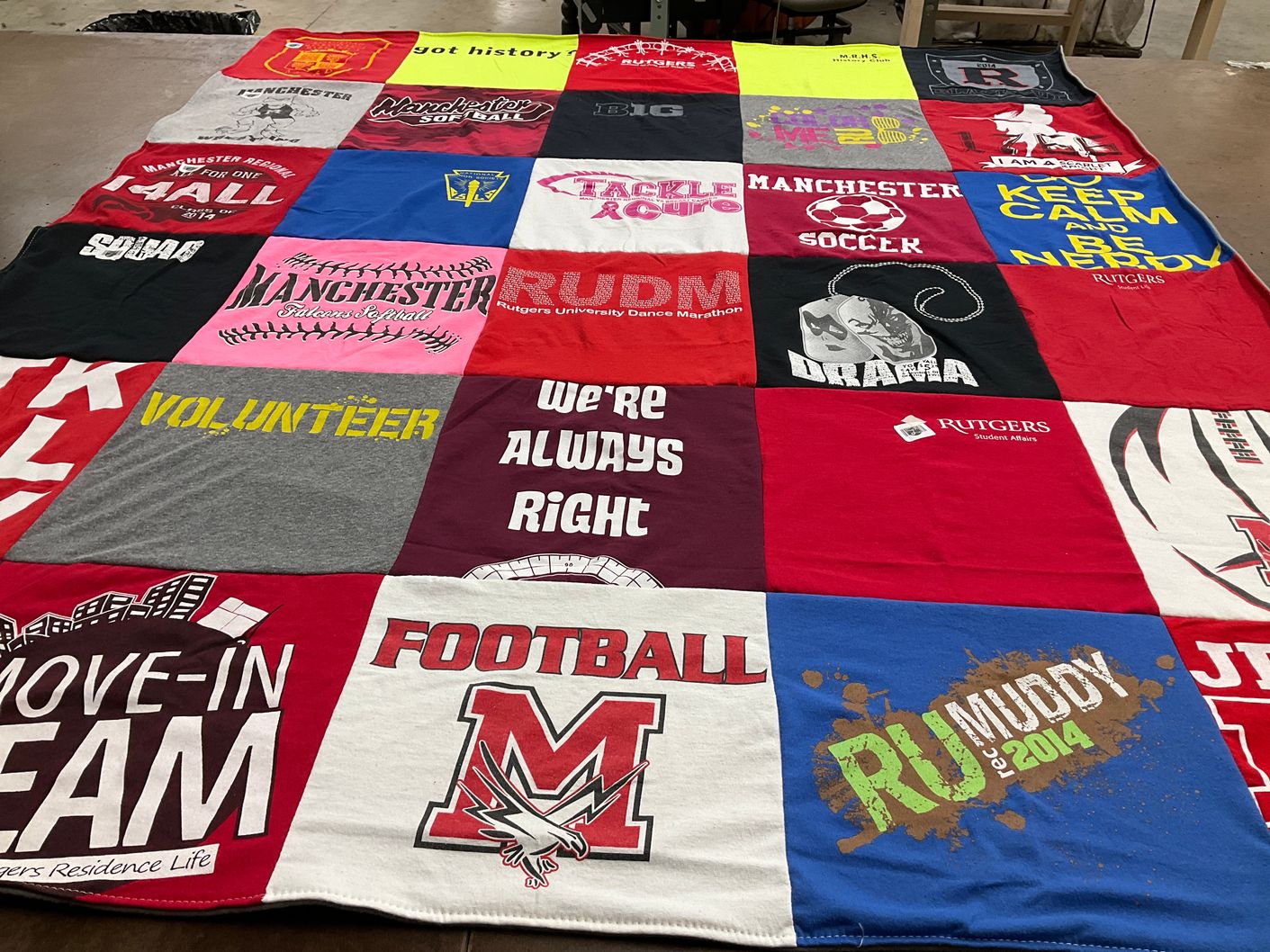 T-shirt quilt featuring manchester university football team by Nancy from NJ
