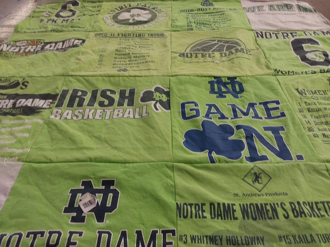 T-shirt quilt featuring notre dame women's basketball by Nancy J from MI