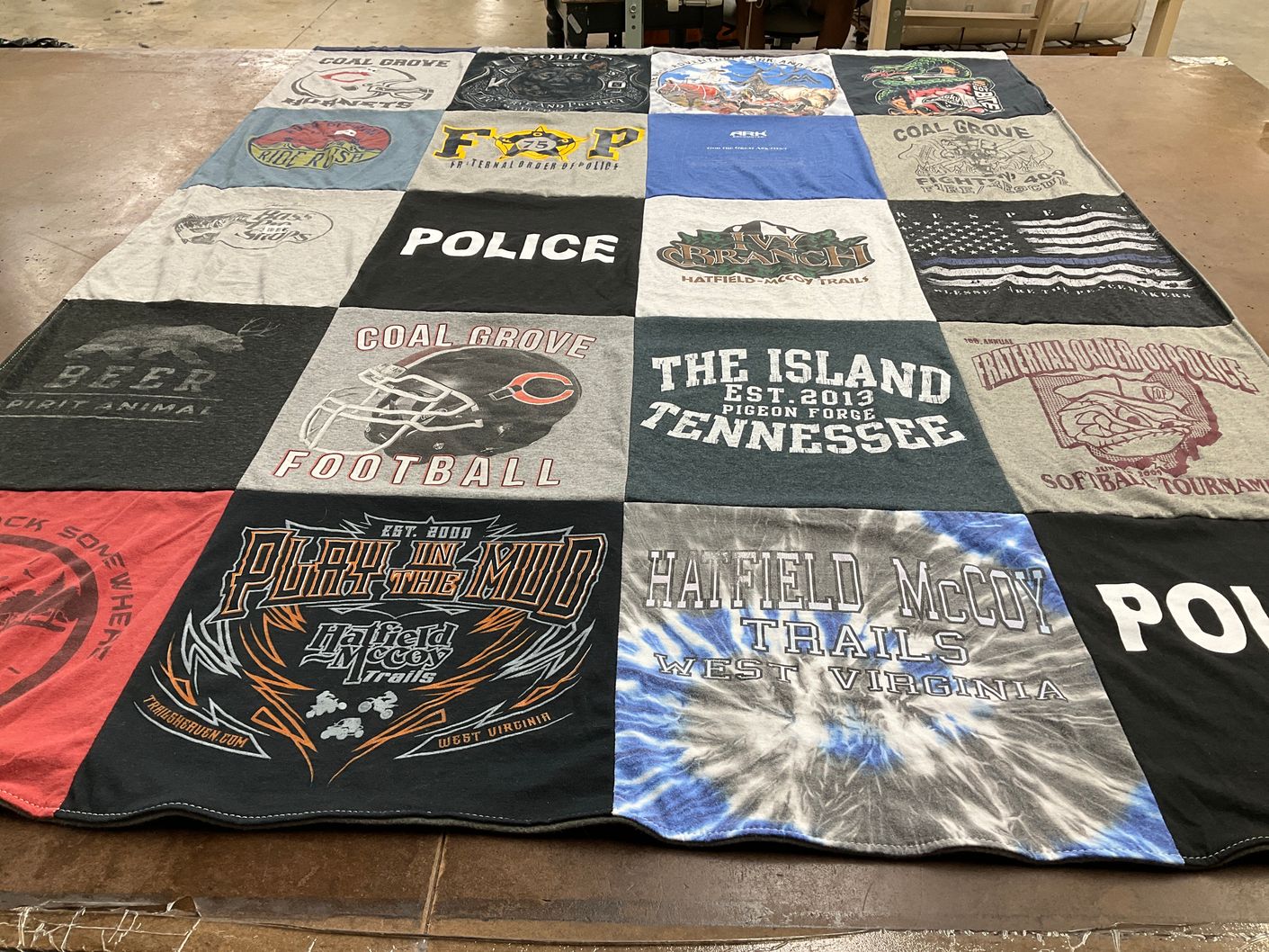 T-shirt quilt with outdoor activities, trail riding themes by Crystal from OH