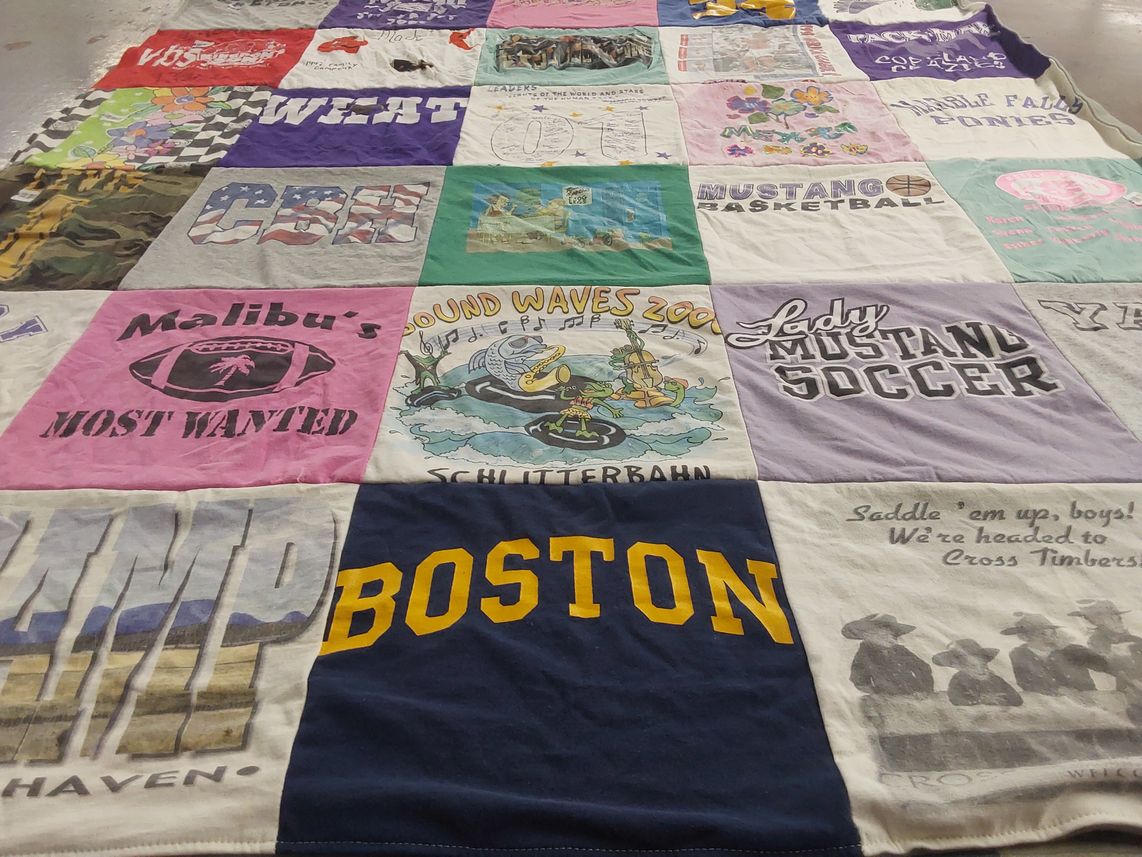 T-shirt quilt featuring mustang basketball team, lady mustang soccer team by Polly from TX