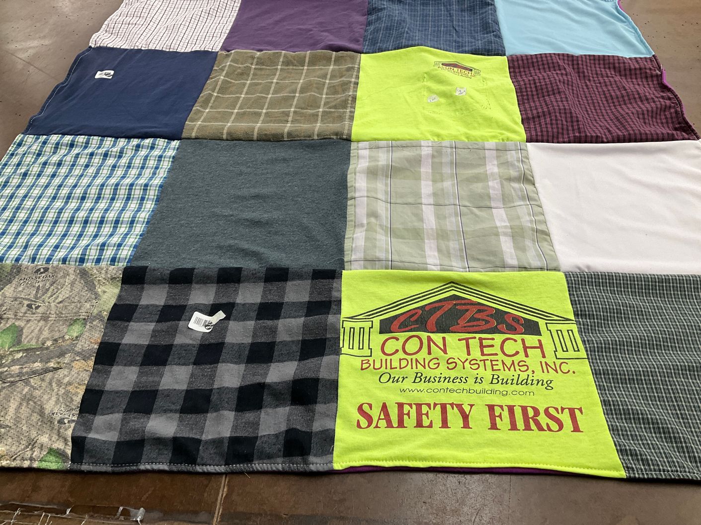 T-shirt quilt with construction, safety themes by Hope from NY