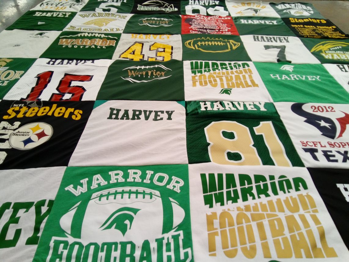 T-shirt quilt featuring warrior football team by Mari from TX