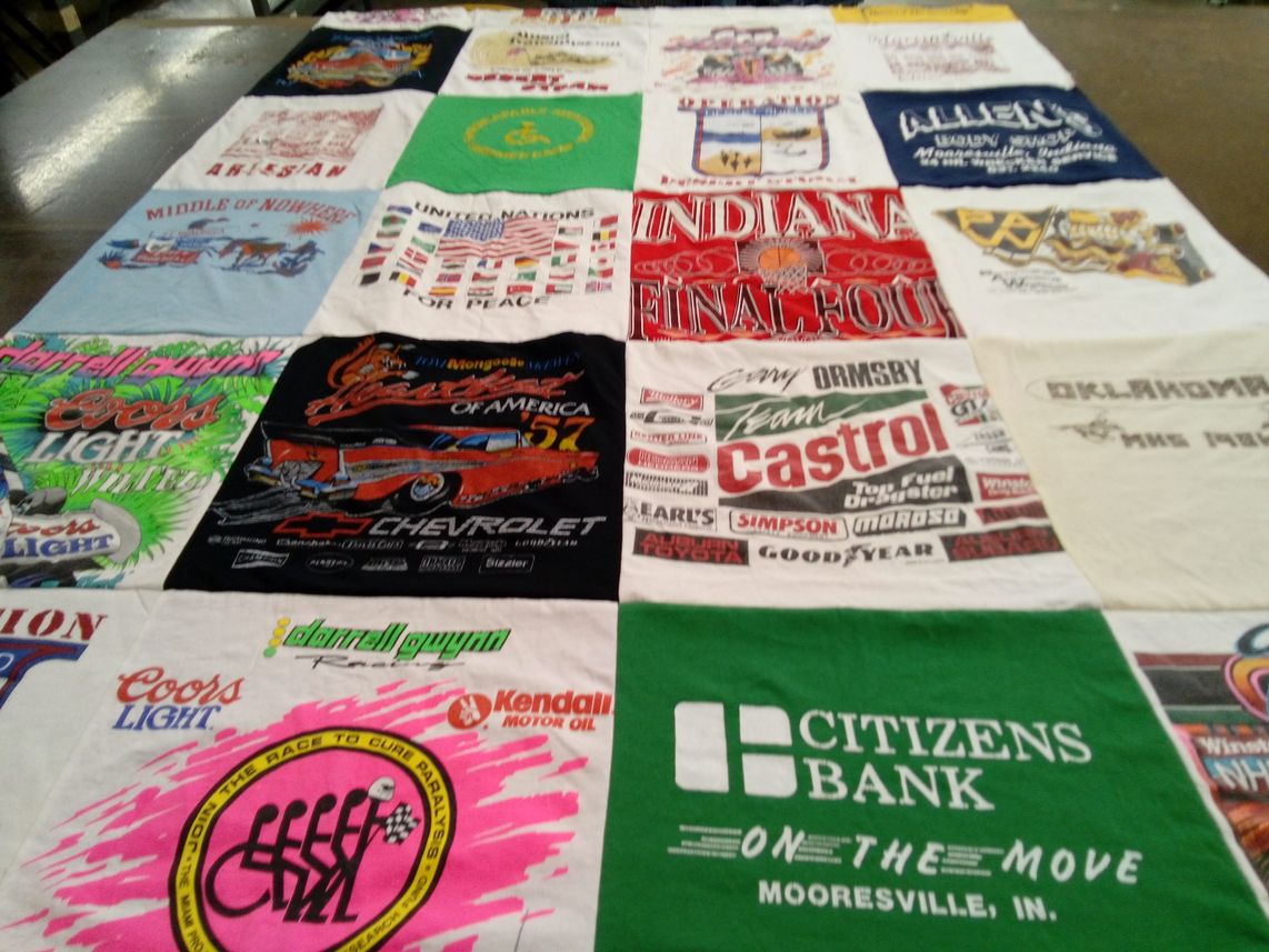 T-shirt quilt with auto racing, sports themes by Tricia from IN