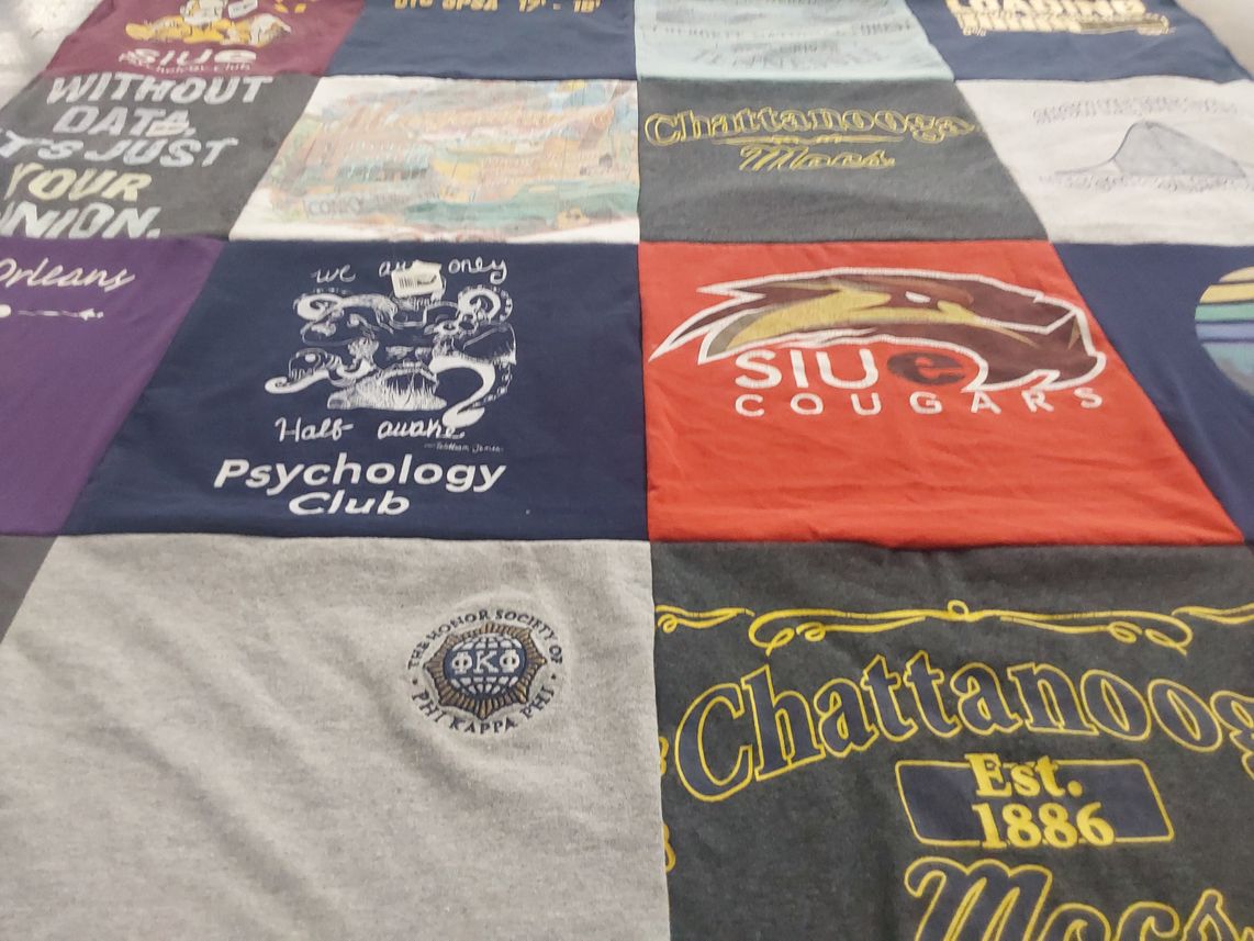 T-shirt quilt featuring southern illinois university cougars by Nancy from TN