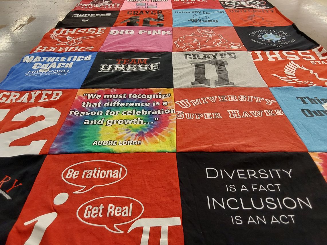 T-shirt quilt featuring super hawks by Kate from CT
