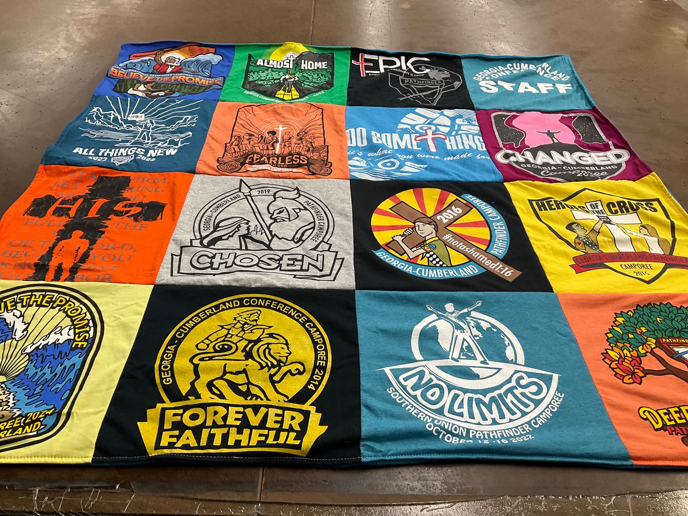 T-shirt quilt with church, youth ministry themes by Fernando from TN