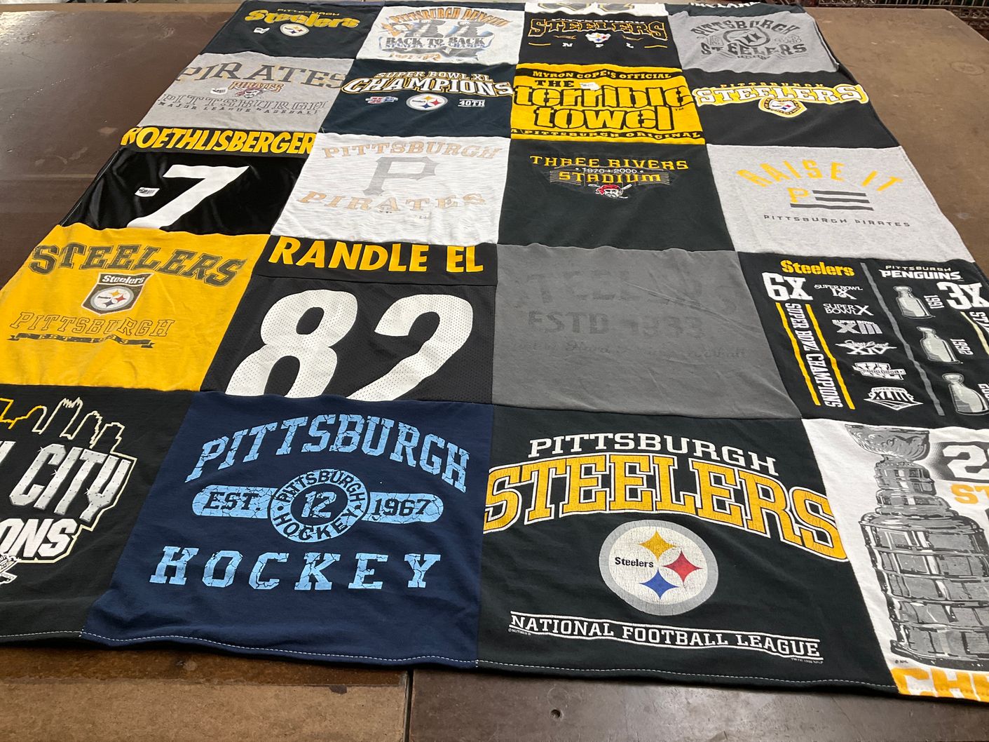 T-shirt quilt featuring pittsburgh steelers, pittsburgh pirates by Sean from MA