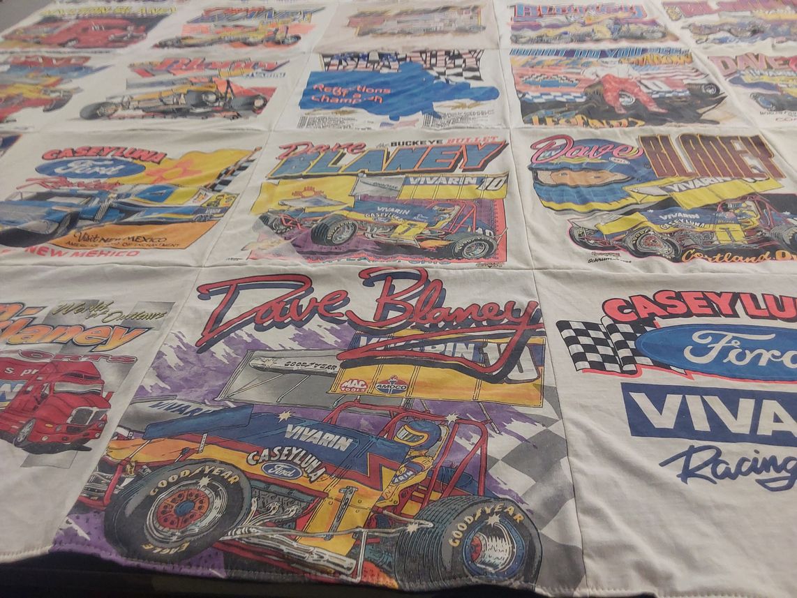 T-shirt quilt with auto racing, motorsports themes by Michael from OH