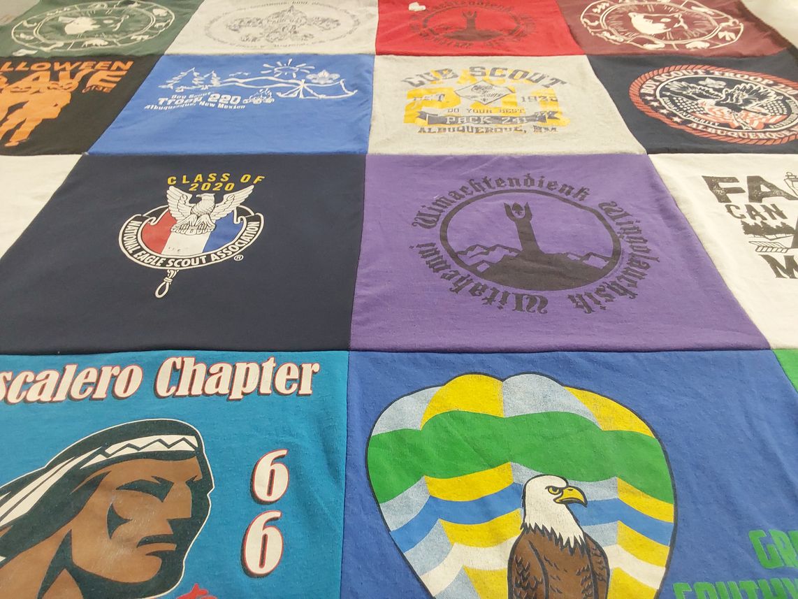 T-shirt quilt with scouting, eagle scout themes by Yvonne from NM