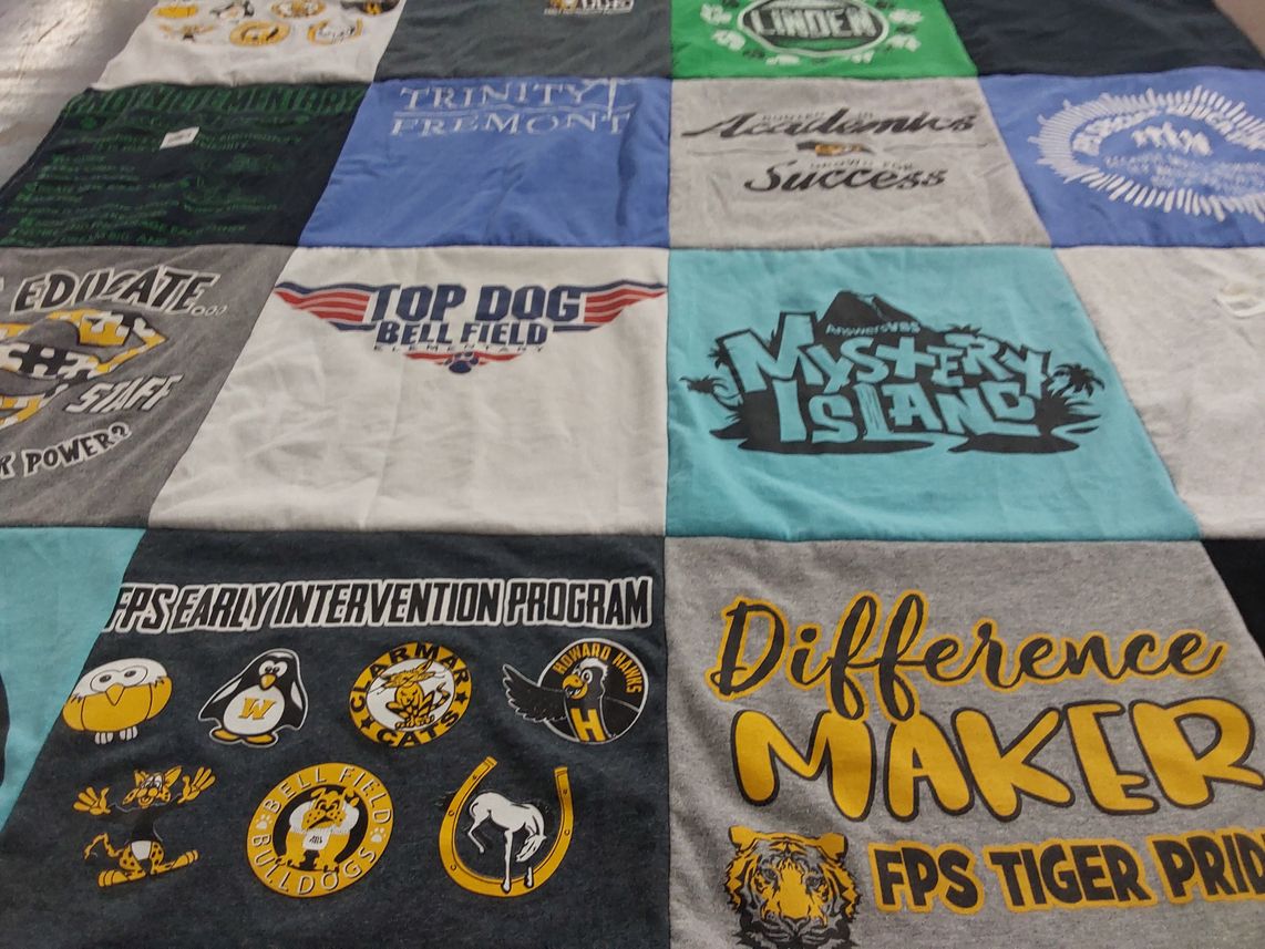 T-shirt quilt featuring bell field bulldogs by Kitty from NE