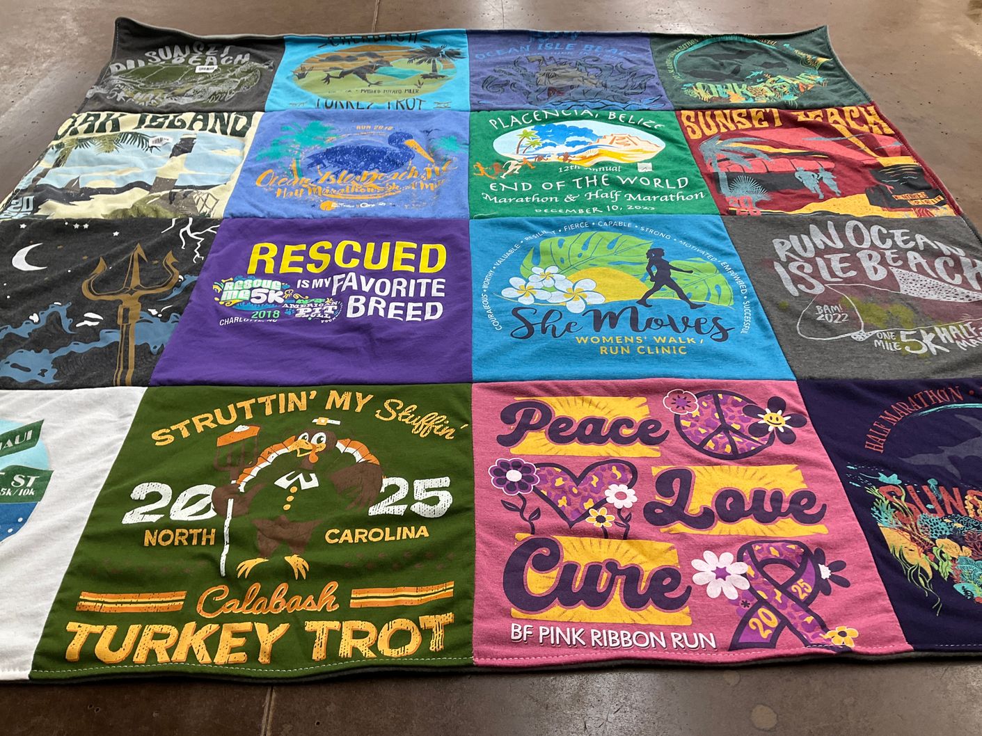 T-shirt quilt with running, marathons themes by Erin from NC