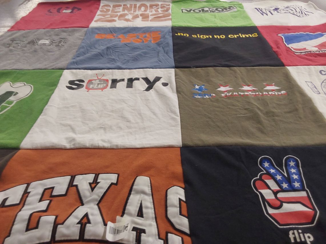 T-shirt quilt with graduation, patriotism themes by Virginia from TX