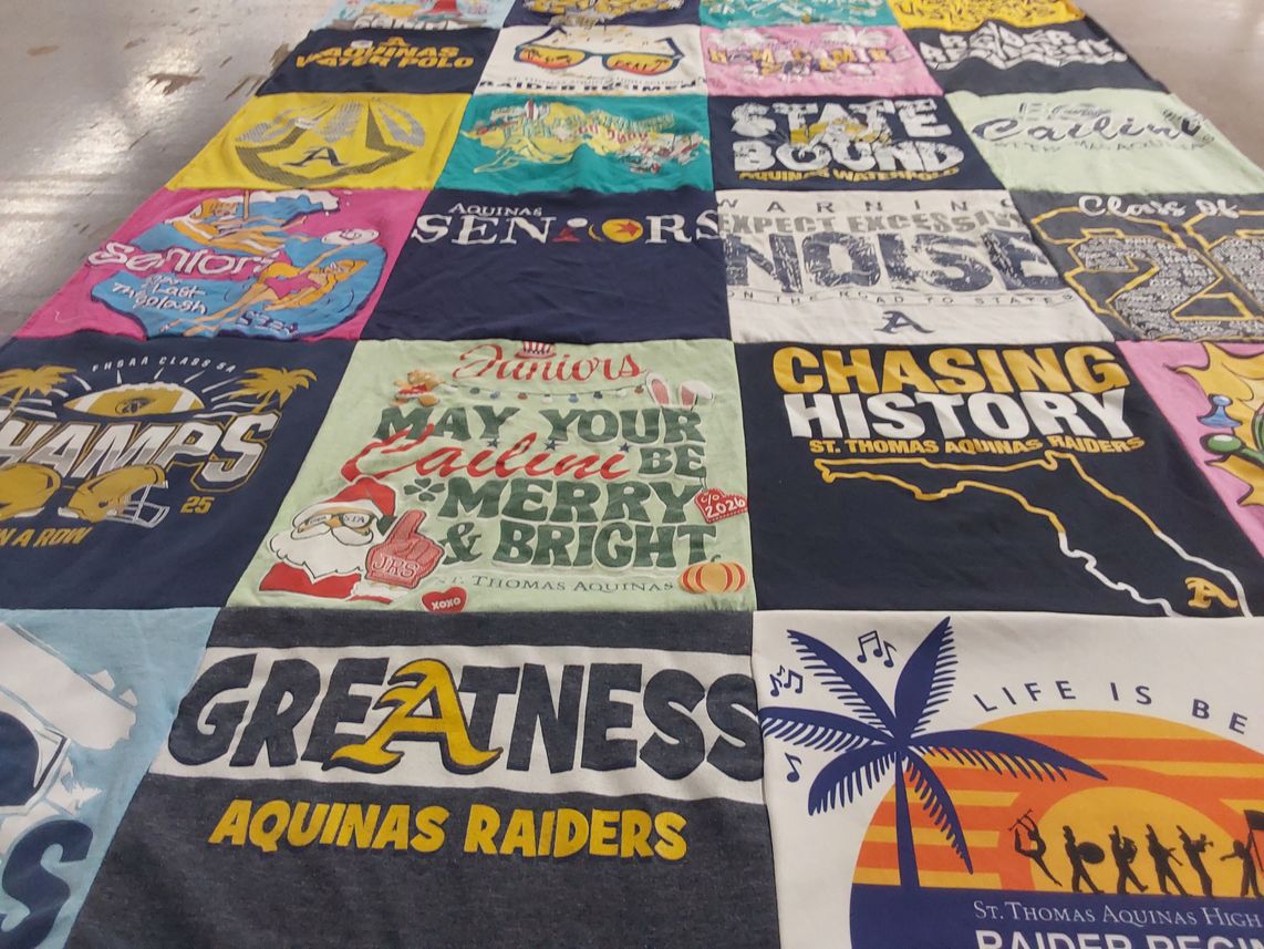 T-shirt quilt featuring st. thomas aquinas raiders by Bianca from FL