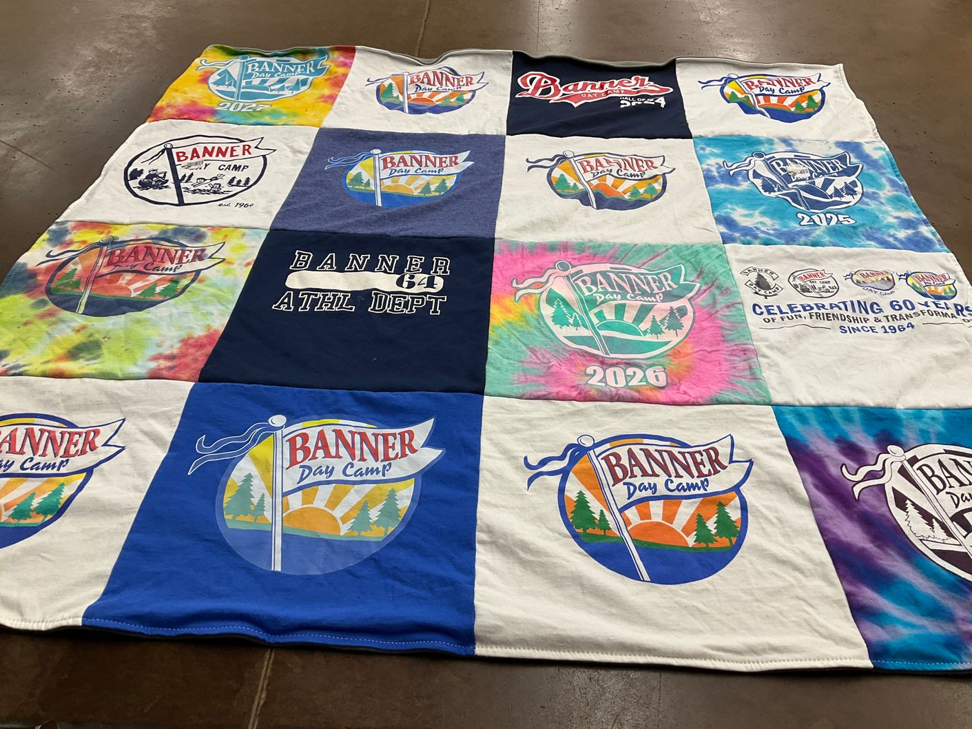 T-shirt quilt with camping, youth programs themes by Leorah from IL