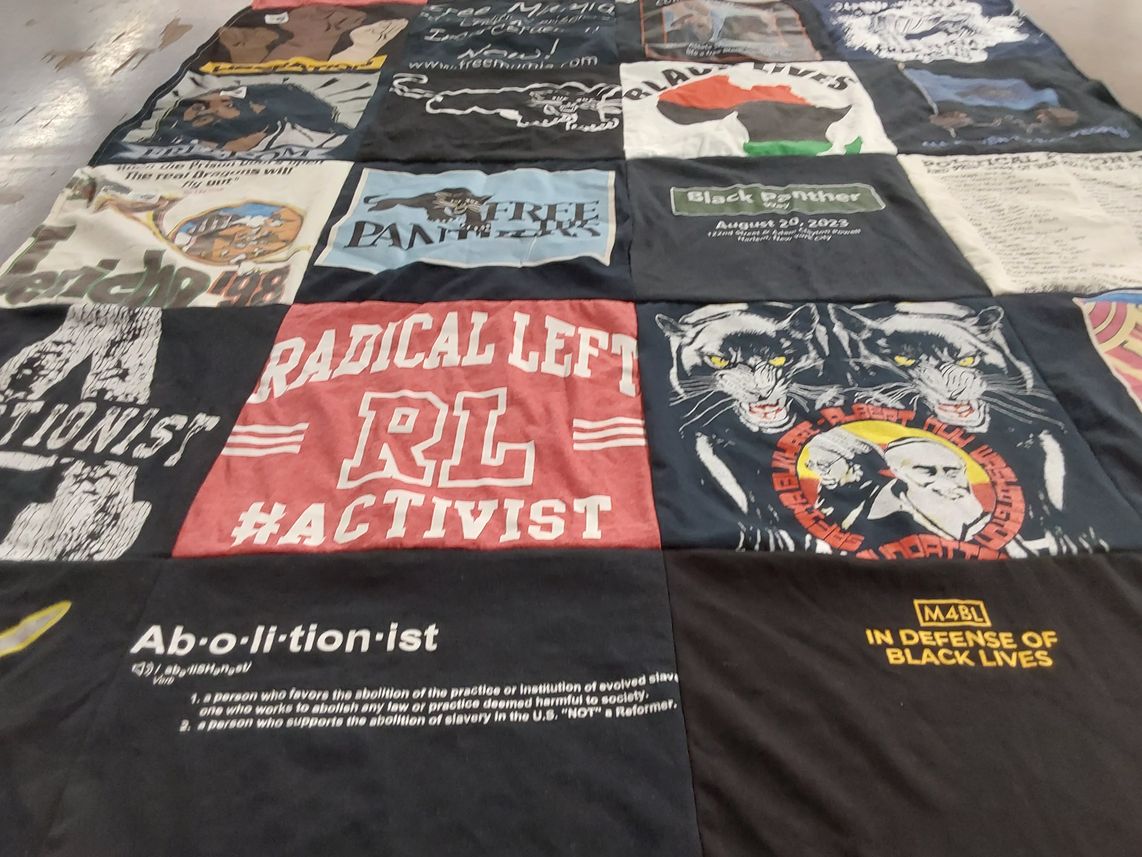 T-shirt quilt with social justice, activism themes by Yasmeen from NY