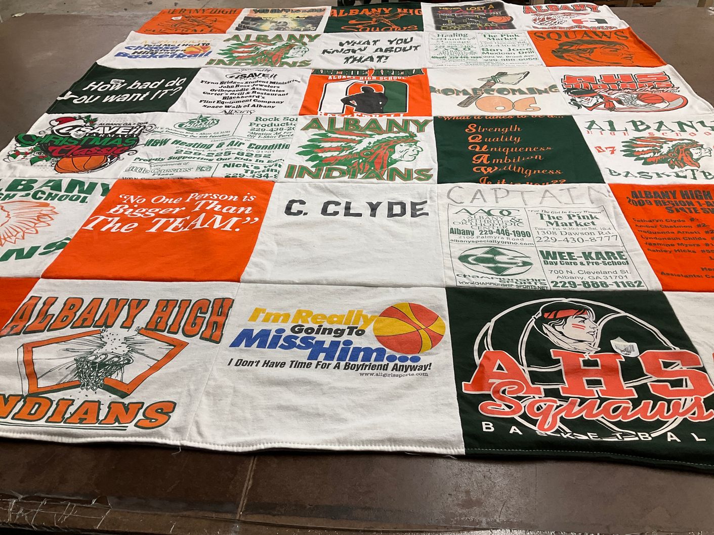 T-shirt quilt featuring albany high school indians, albany high school squaws by Cathy from GA