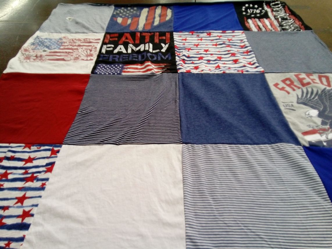 T-shirt quilt with patriotism, history themes by Sarah from IL