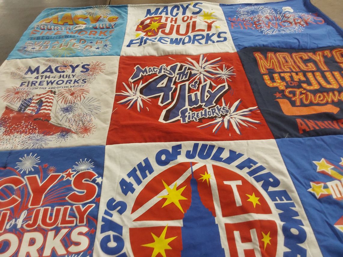 T-shirt quilt with fireworks, july 4th themes by Wendi from NY
