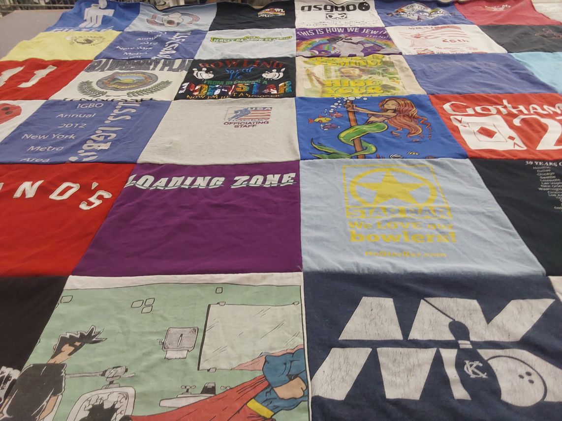 T-shirt quilt with bowling, jewish culture themes by Jeffrey from FL