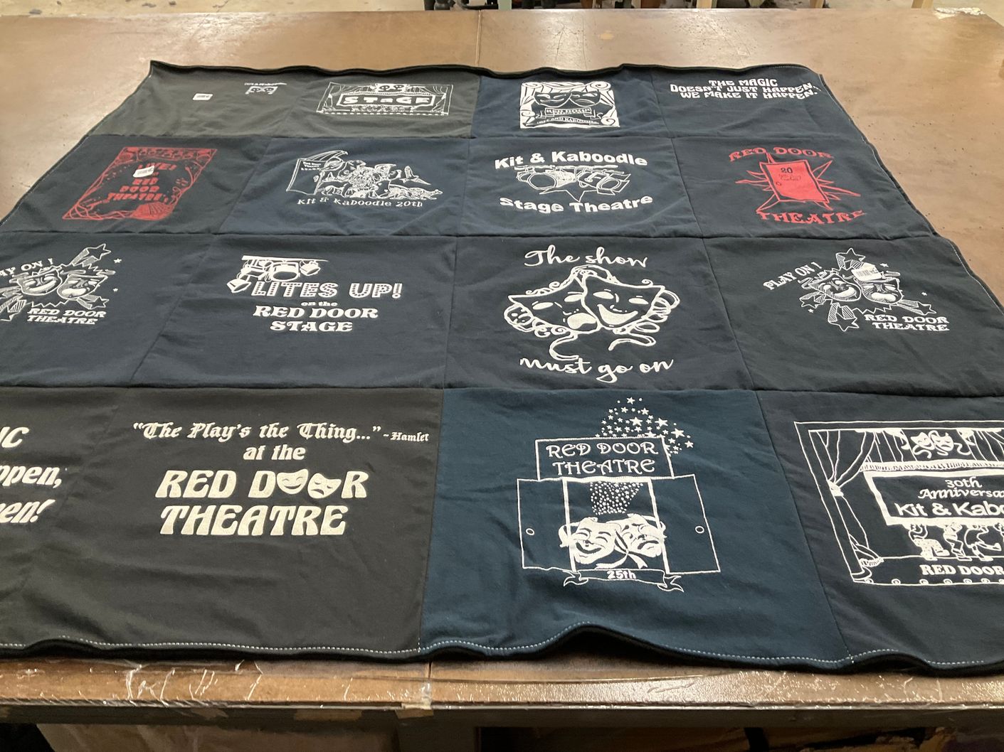 T-shirt quilt with theatre, performing arts themes by Tyler from MA