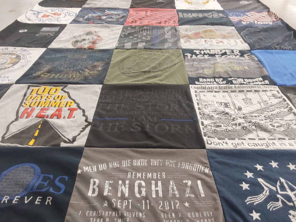 T-shirt quilt with military, law enforcement themes by Kristie from GA