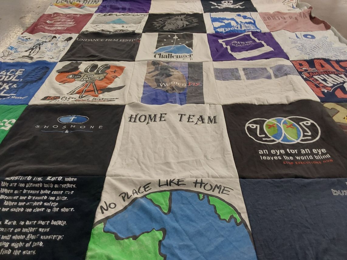 T-shirt quilt with film, art themes by Luanne from OH