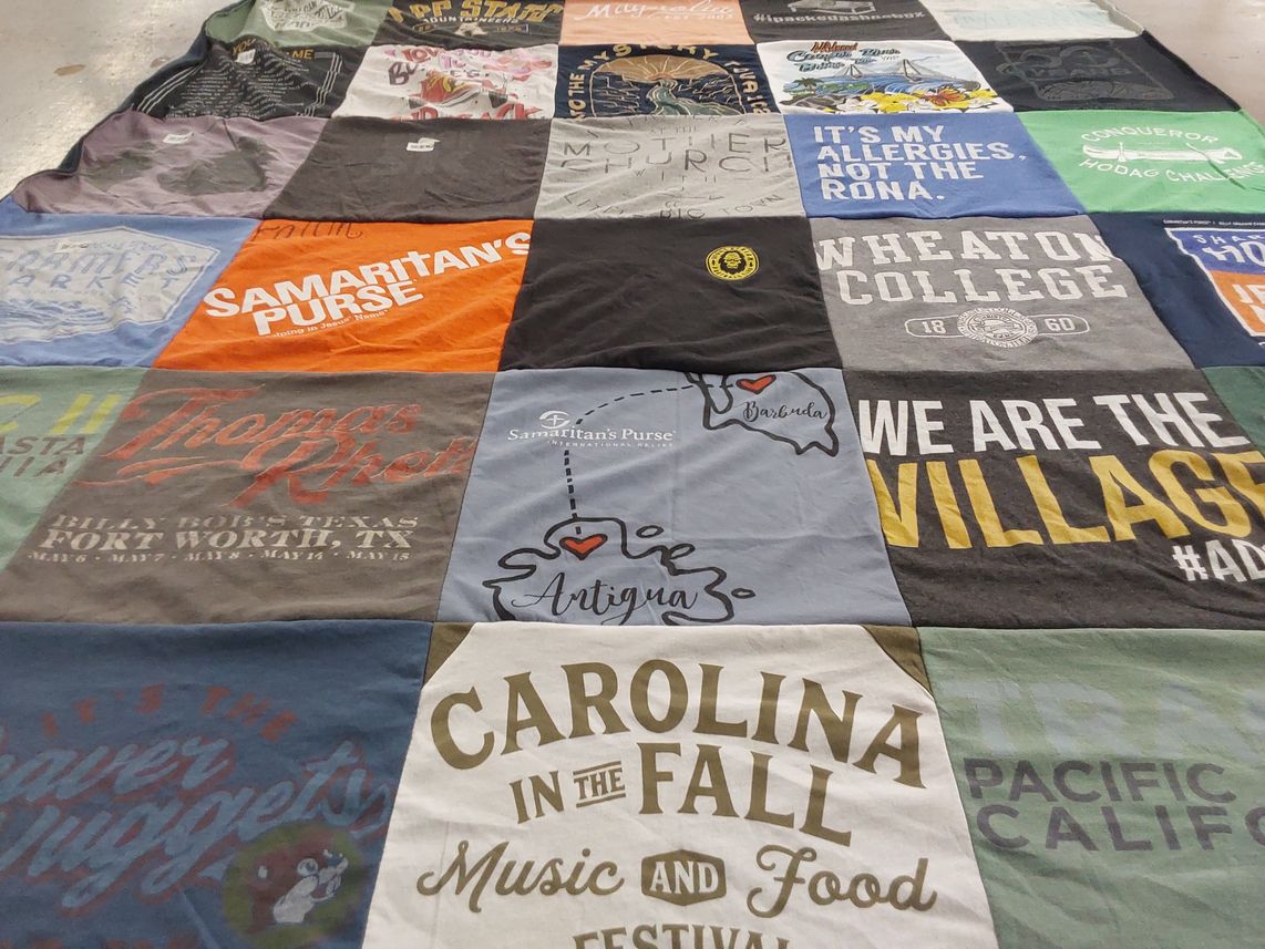 T-shirt quilt from wheaton college by Fallin from NC