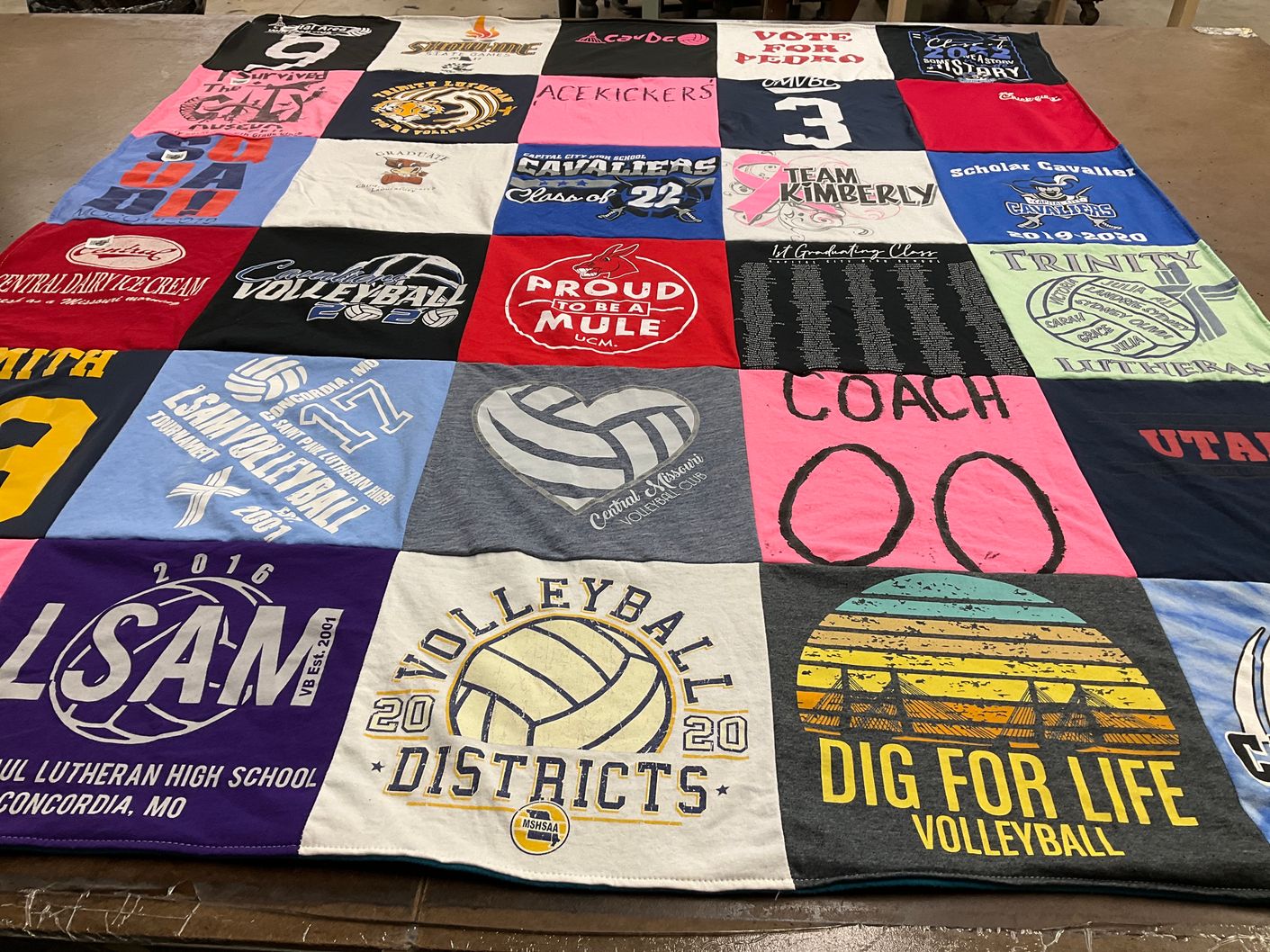 T-shirt quilt featuring cavaliers by Joanna from MO