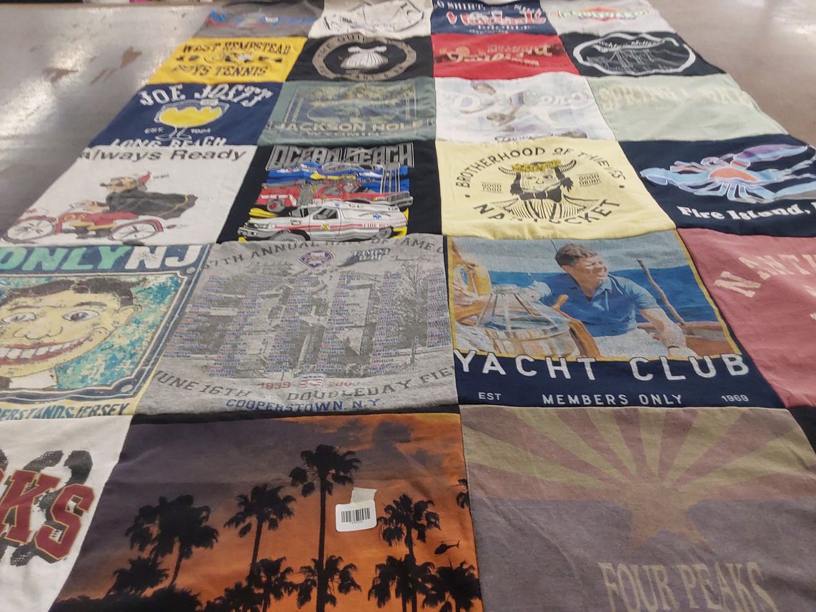 T-shirt quilt with beach, yachting themes by Marsha Iverson from NY