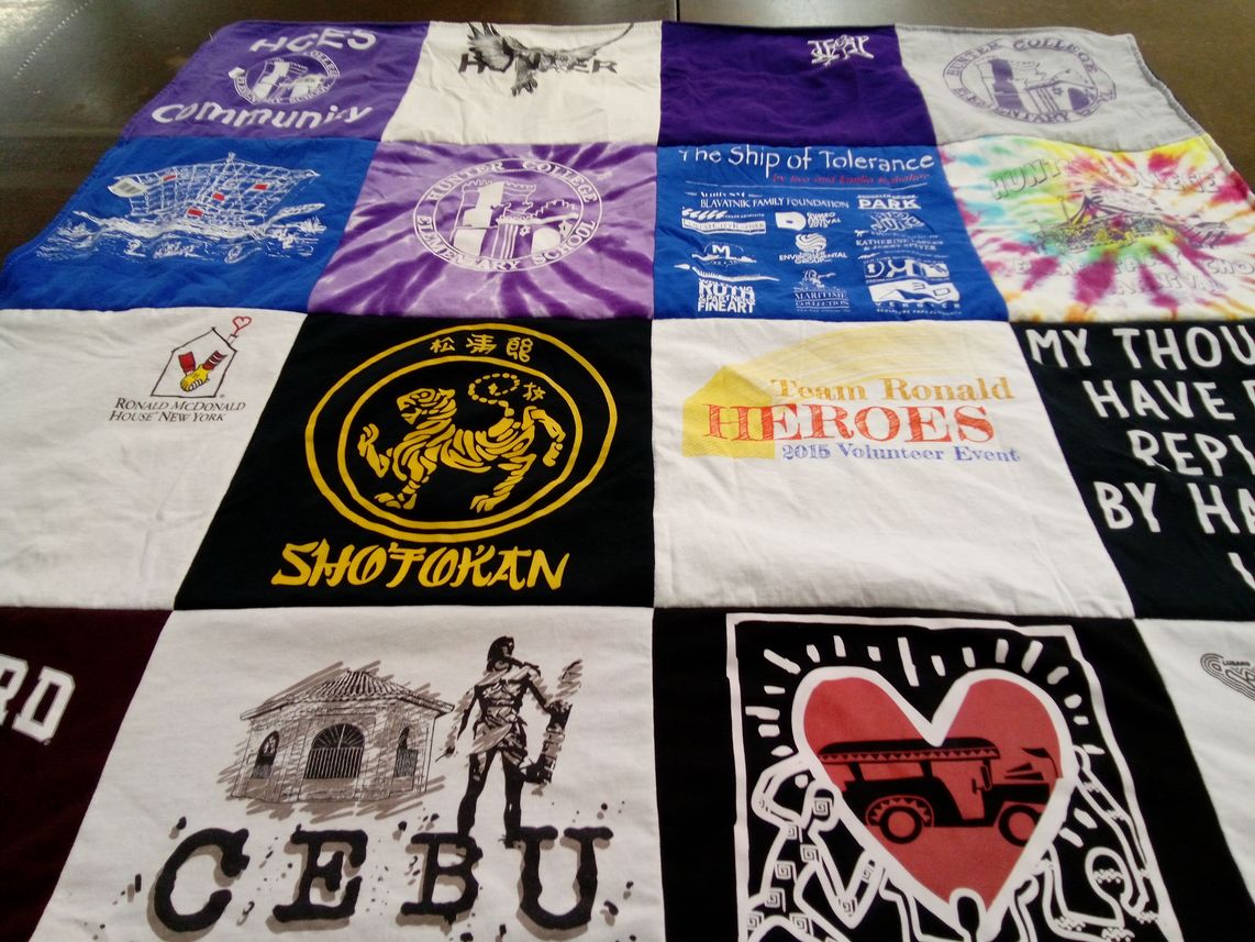 T-shirt quilt with volunteer work, community service themes by Ma Michelle from NY