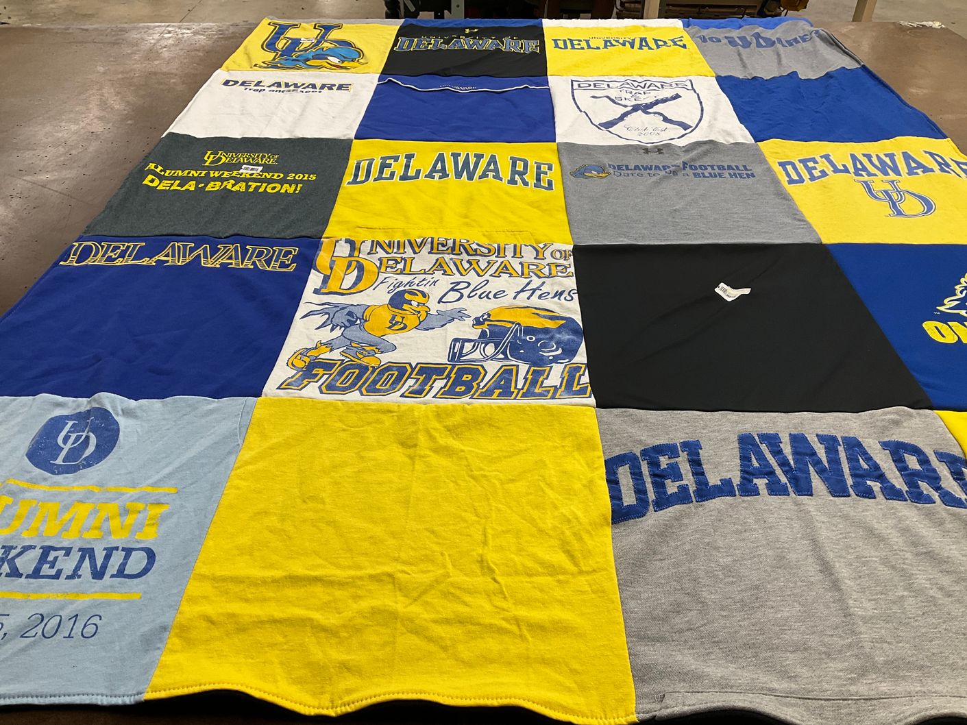T-shirt quilt featuring delaware fighting blue hens by Amie from NJ