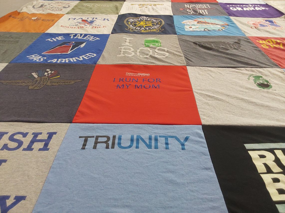T-shirt quilt with running, surfing themes by Graham from MA