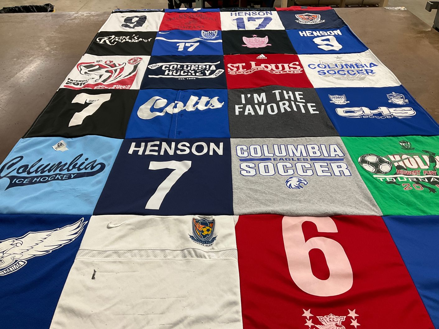 T-shirt quilt featuring columbia eagles soccer, henson colts by Elizabeth from IL