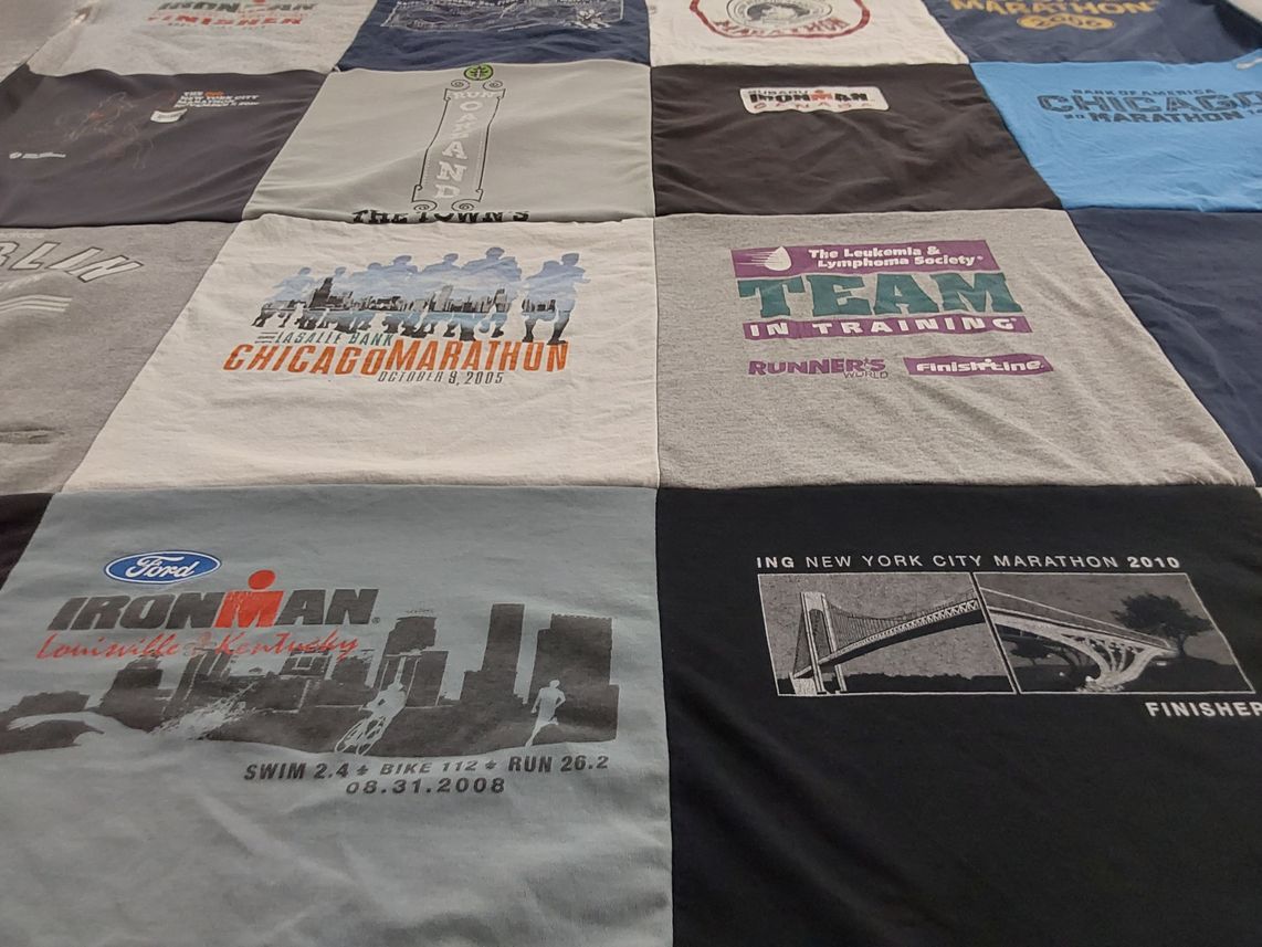 T-shirt quilt with marathon, running themes by chris from CA
