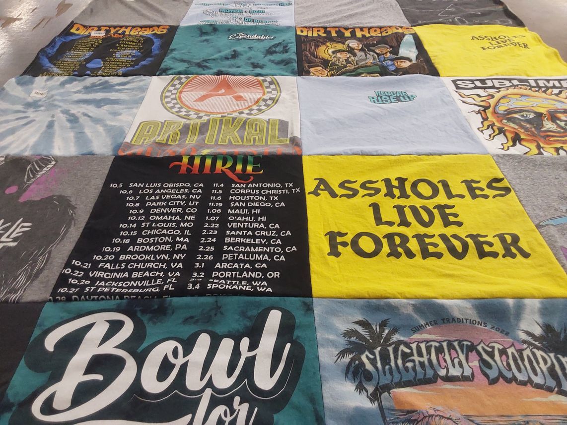 T-shirt quilt with music, concerts themes by Kendra from FL