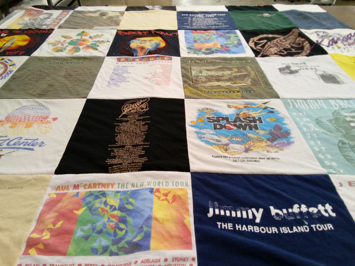 T-shirt quilt with music, concerts themes by Vance from KS