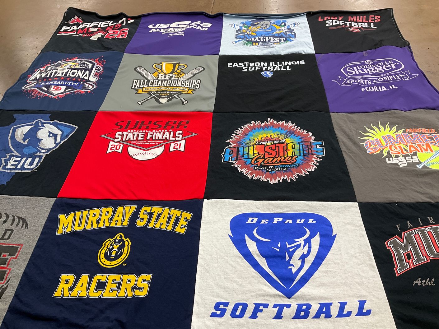 T-shirt quilt featuring lady mules softball by Jill from IL