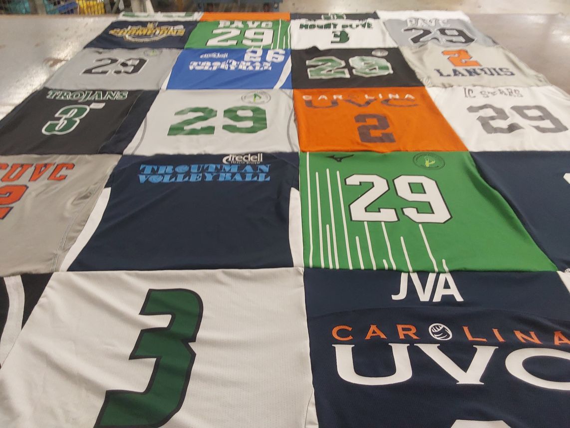 T-shirt quilt with volleyball themes by Lisa from NC